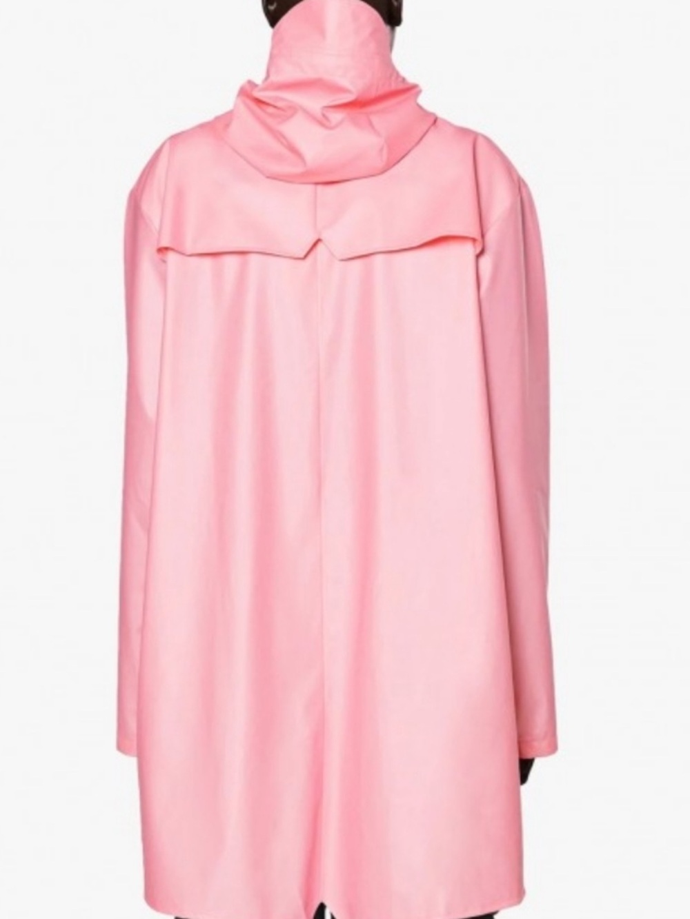 RAINS LONG RAIN JACKET TRENCH IN PINK SKY WITH HOOD UNISEX COASTAL CHIC SZ LARGE - Picture 5 of 13
